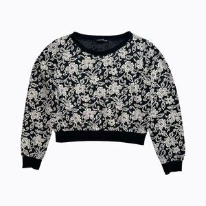 BxW Floral Tapestry Crop Top Contrast Sweatshirt Neo-Victorian Whimsigoth Sz S
